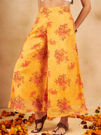 InWeave Mustard Rose Printed Organza Palazzo | Grocsy
