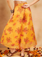 InWeave Mustard Rose Printed Organza Palazzo | Grocsy