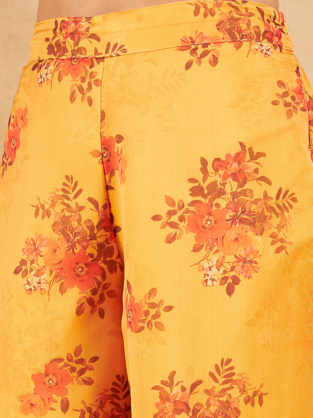 InWeave Mustard Rose Printed Organza Palazzo | Grocsy