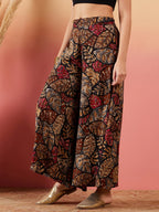 InWeave Black Grey Leaf Print Foil Palazzo | Grocsy