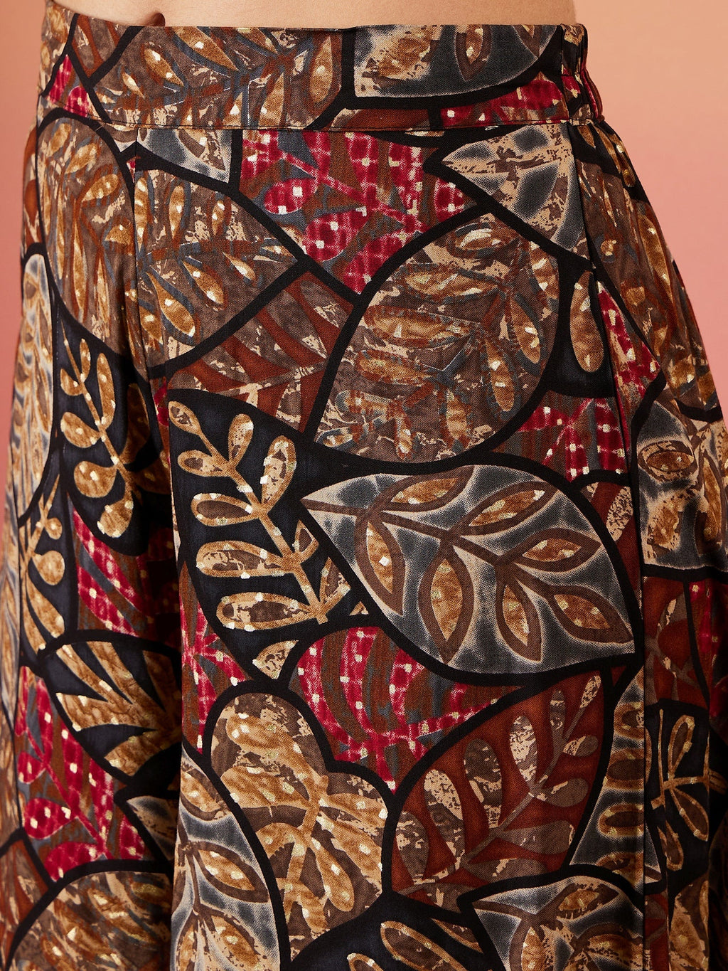 InWeave Black Grey Leaf Print Foil Palazzo | Grocsy