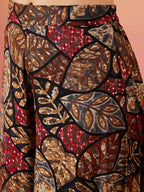 InWeave Black Grey Leaf Print Foil Palazzo | Grocsy