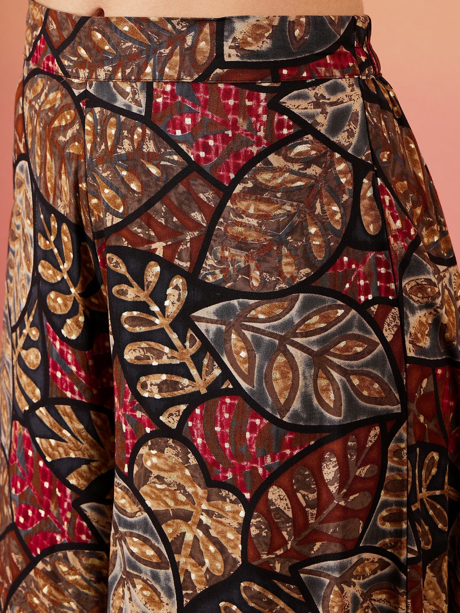 InWeave Black Grey Leaf Print Foil Palazzo | Grocsy