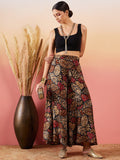 InWeave Black Grey Leaf Print Foil Palazzo | Grocsy