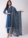 InWeave Blue Floral Cotton Dupattas | Grocsy