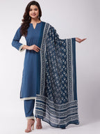 InWeave Blue Floral Cotton Dupattas | Grocsy