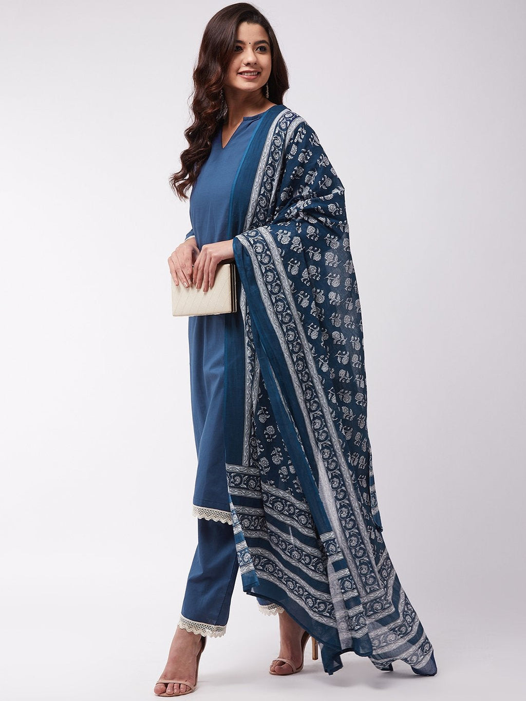 InWeave Blue Floral Cotton Dupattas | Grocsy