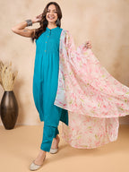 InWeave White Peach Floral Print Organza Dupatta | Grocsy