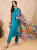InWeave Green Big Abstract Print Organza Dupatta | Grocsy