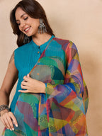 InWeave Green Big Abstract Print Organza Dupatta | Grocsy