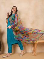 InWeave Green Big Abstract Print Organza Dupatta | Grocsy