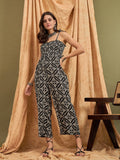 InWeave Black Damask Print Strappy Jumpsuit | Grocsy