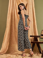 InWeave Black Damask Print Strappy Jumpsuit | Grocsy