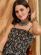 InWeave Black Damask Print Strappy Jumpsuit | Grocsy
