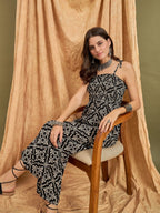 InWeave Black Damask Print Strappy Jumpsuit | Grocsy