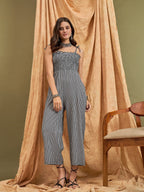 InWeave Black Small Check Strappy Jumpsuit | Grocsy