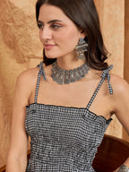 InWeave Black Small Check Strappy Jumpsuit | Grocsy