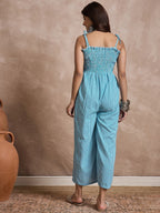 InWeave Cyan Blue Small Check Strappy Jumpsuit | Grocsy