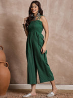 InWeave Green Kantha Strappy Jumpsuit | Grocsy