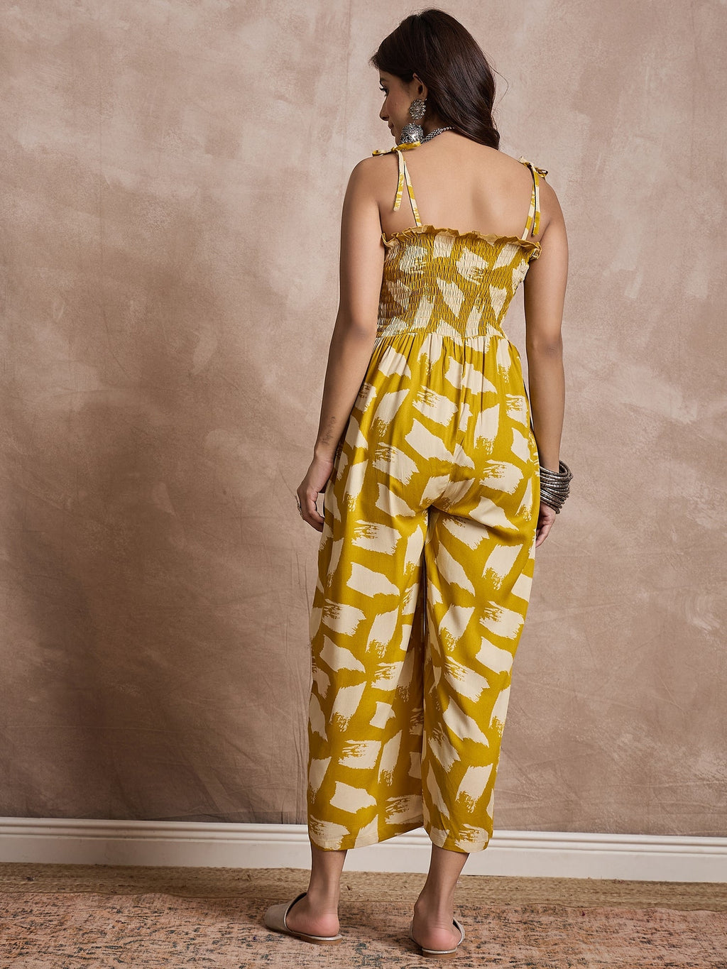 InWeave Honey Yellow Beige Strappy Jumpsuit | Grocsy