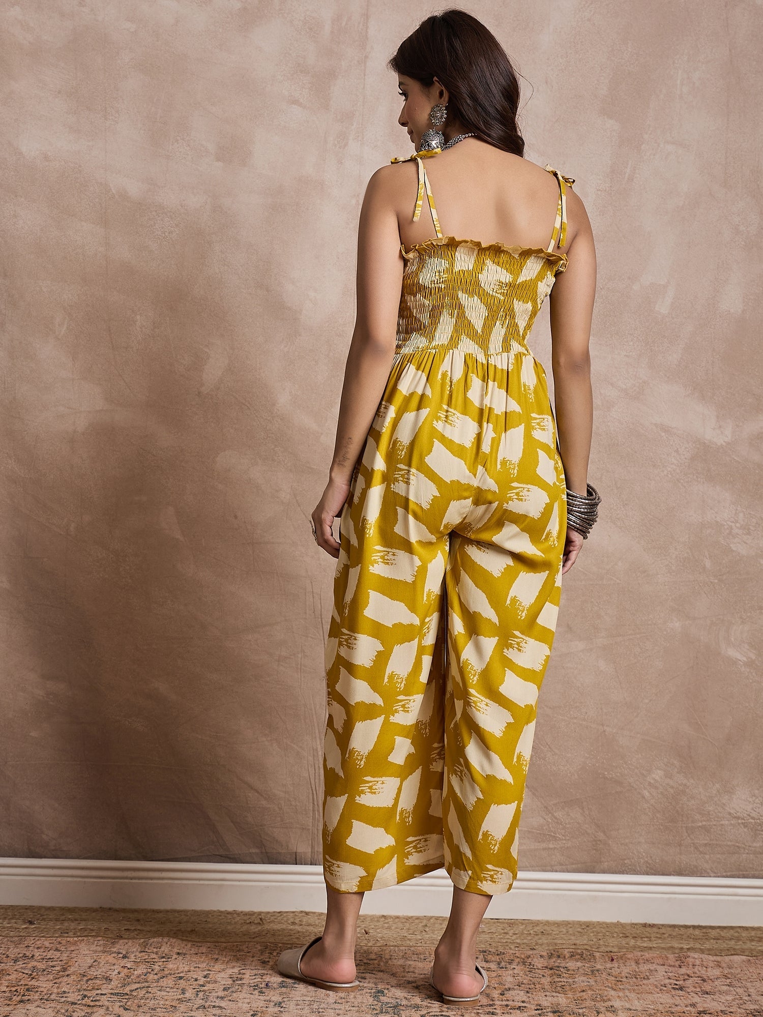 InWeave Honey Yellow Beige Strappy Jumpsuit | Grocsy