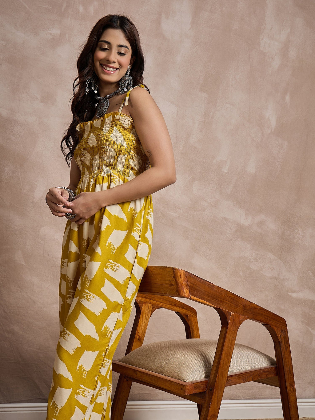 InWeave Honey Yellow Beige Strappy Jumpsuit | Grocsy
