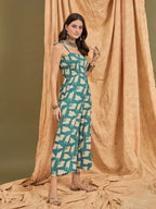 InWeave Marin Teal Beige Strappy Jumpsuit | Grocsy