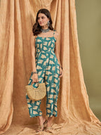 InWeave Marin Teal Beige Strappy Jumpsuit | Grocsy