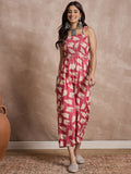 InWeave Punch Pink Beige Strappy Jumpsuit | Grocsy
