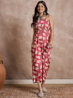InWeave Punch Pink Beige Strappy Jumpsuit | Grocsy