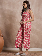 InWeave Punch Pink Beige Strappy Jumpsuit | Grocsy