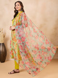 InWeave Pear Green Pink Floral Organza Dupatta | Grocsy