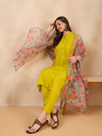 InWeave Pear Green Pink Floral Organza Dupatta | Grocsy