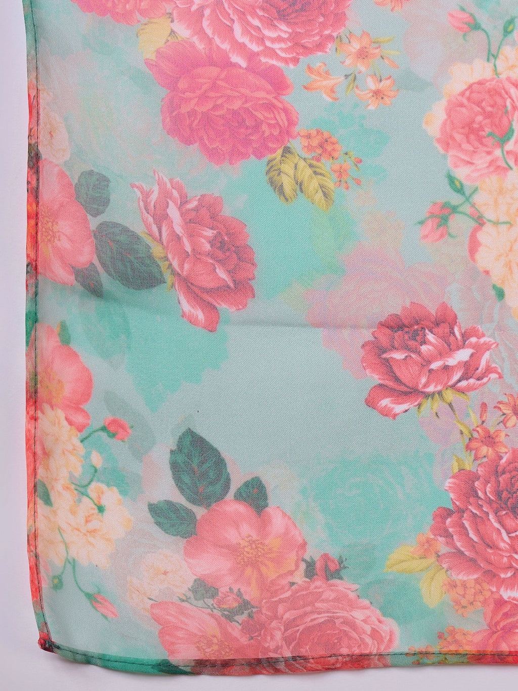 InWeave Pear Green Pink Floral Organza Dupatta | Grocsy