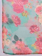 InWeave Pear Green Pink Floral Organza Dupatta | Grocsy