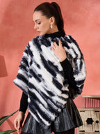InWeave Black White Dye Rabbit Faux Fur Poncho | Grocsy