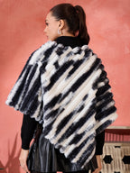 InWeave Black White Dye Rabbit Faux Fur Poncho | Grocsy
