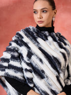 InWeave Black White Dye Rabbit Faux Fur Poncho | Grocsy