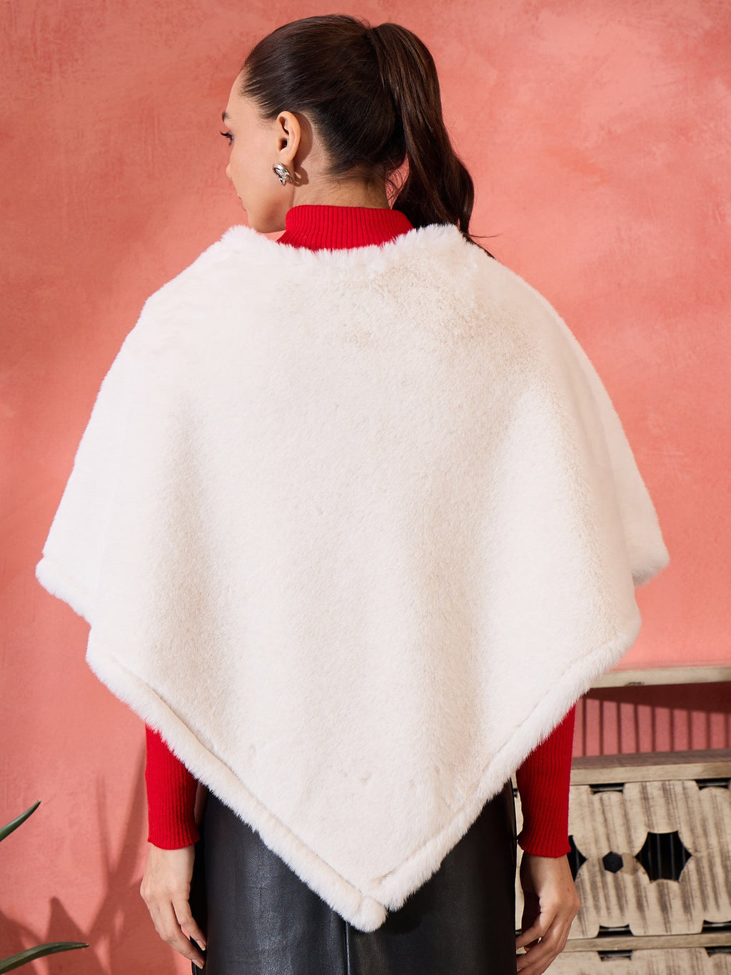 InWeave Cream Rabbit Faux Fur Poncho | Grocsy