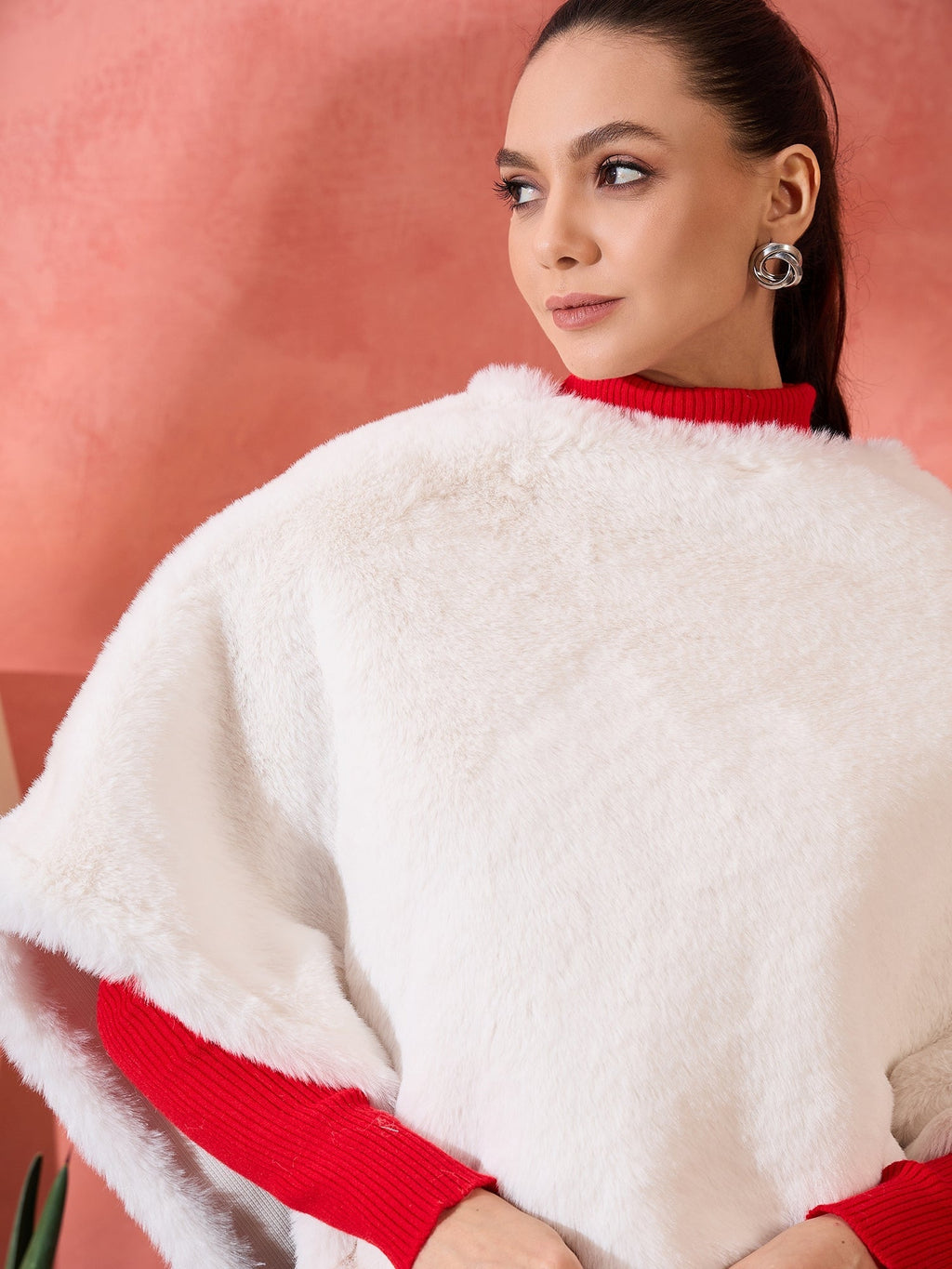 InWeave Cream Rabbit Faux Fur Poncho | Grocsy