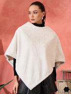 InWeave Cream Striped Rabbit Faux Fur Poncho | Grocsy