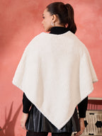 InWeave Cream Striped Rabbit Faux Fur Poncho | Grocsy
