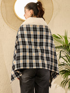 InWeave Black Beige Check Cream Fur Poncho | Grocsy