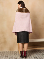 InWeave Pink White Check Acrylic Fur Poncho | Grocsy