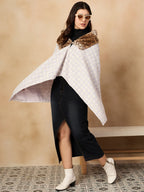 InWeave Mauve White Big Check Acrylic Fur Poncho | Grocsy