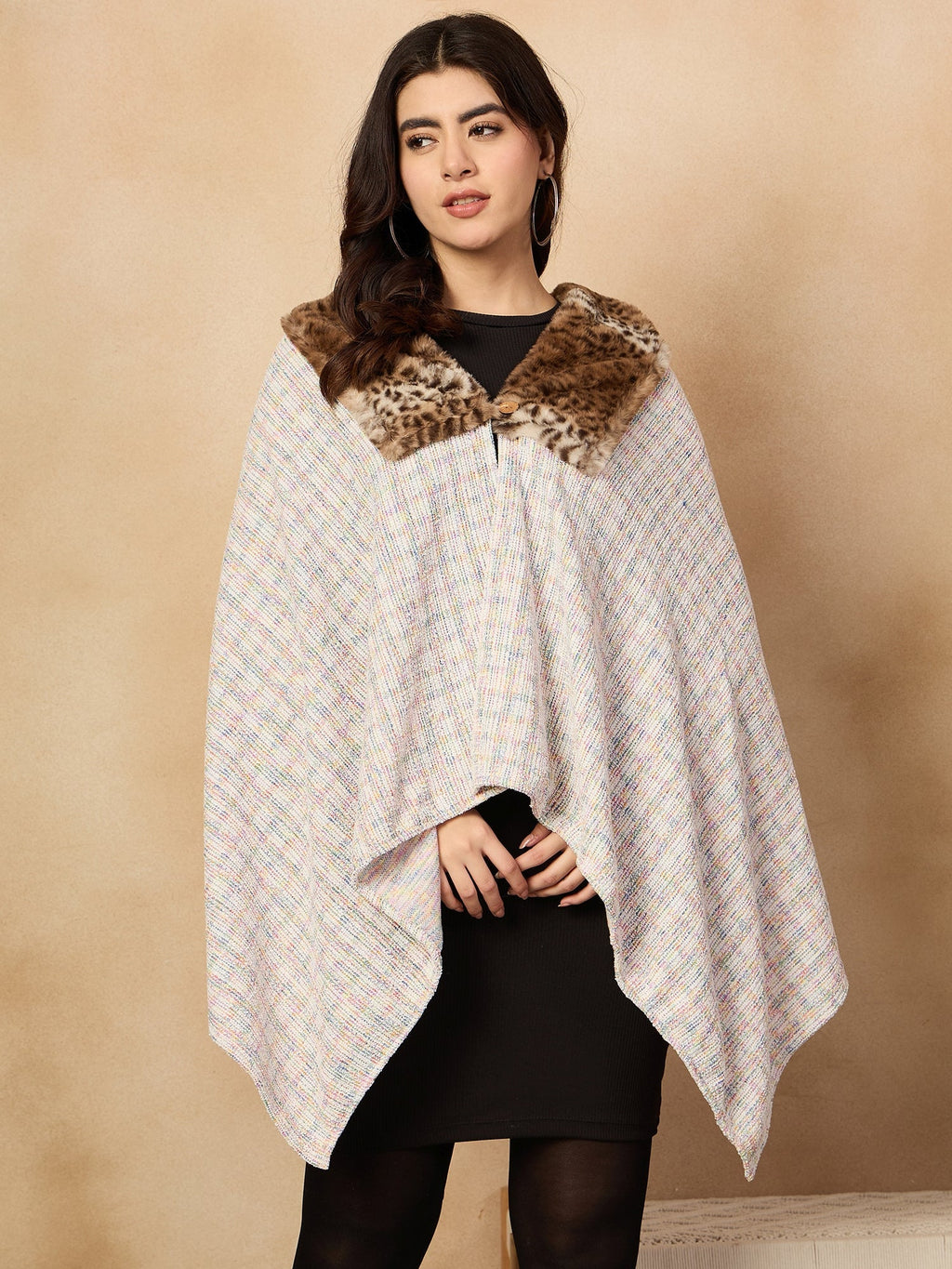 InWeave Multi White Acrylic Fur Poncho | Grocsy
