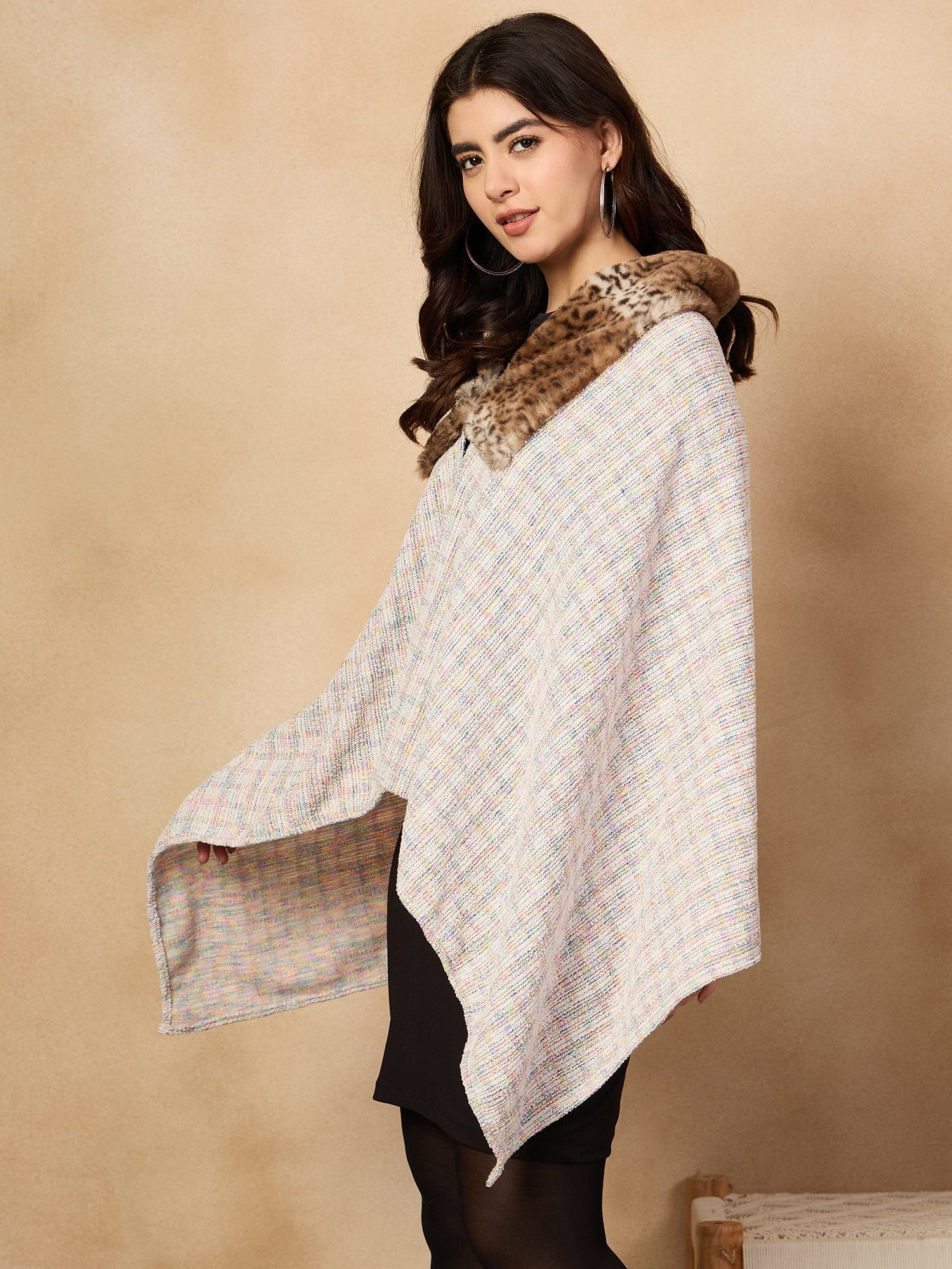 InWeave Multi White Acrylic Fur Poncho | Grocsy