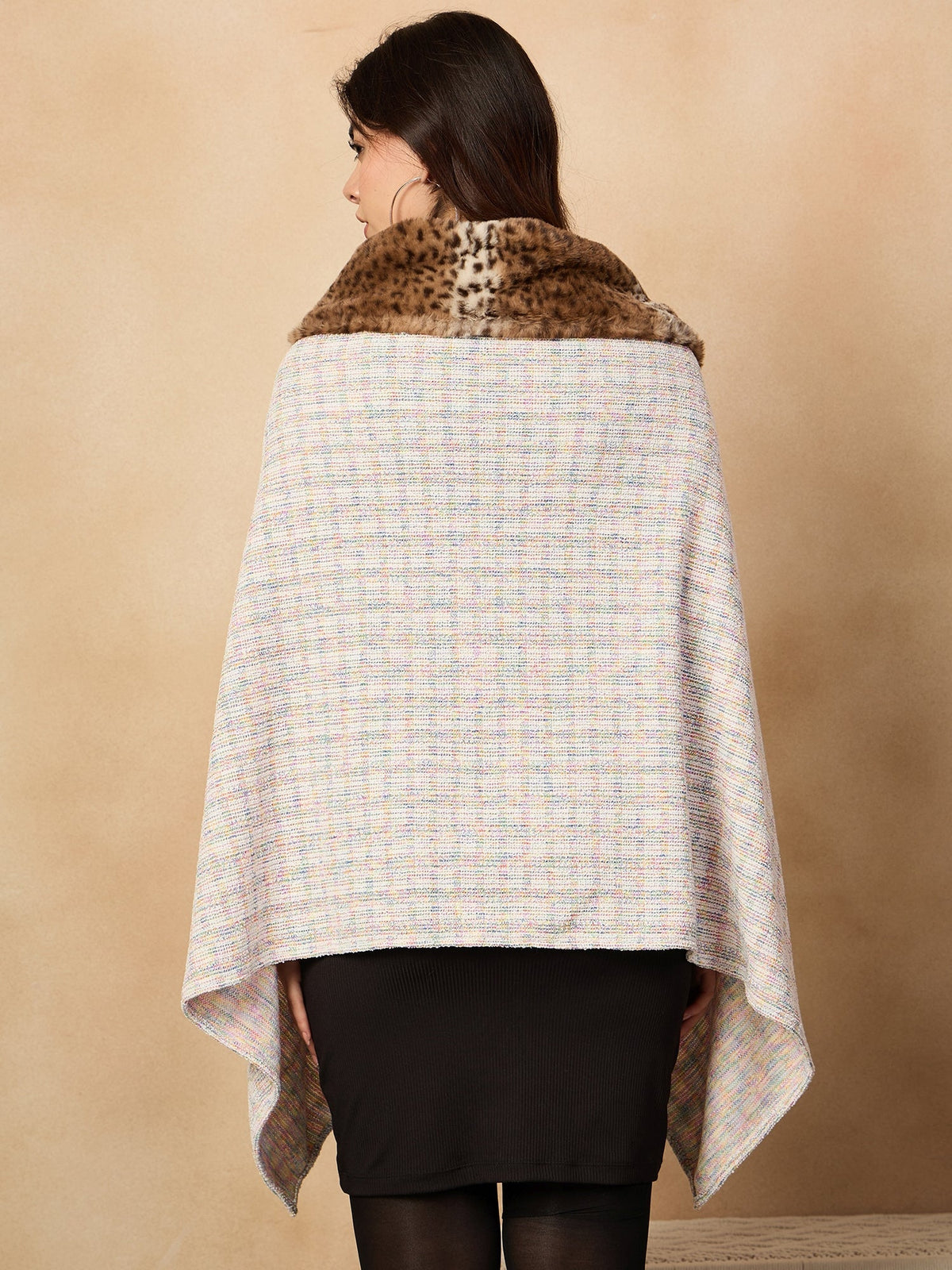InWeave Multi White Acrylic Fur Poncho | Grocsy