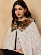 InWeave Multi White Acrylic Fur Poncho | Grocsy