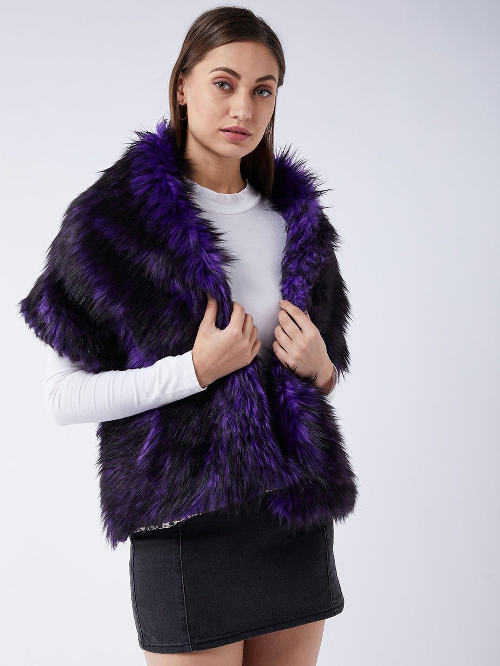 InWeave Purple Black Faux Fur Cape | Grocsy